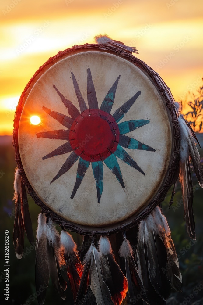 Fototapeta premium Sunset Ritual Drum Plains Native American Ceremony