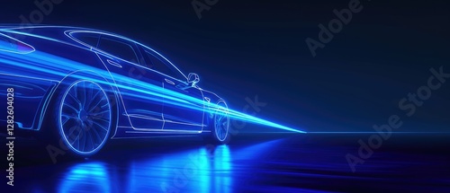 Futuristic Blue Car Concept on Dark Background