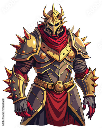 A gothic knight, clad in intricate spiked armor, his gauntlet covered in intricate carvings, stands dramatically against a dark, moody background.