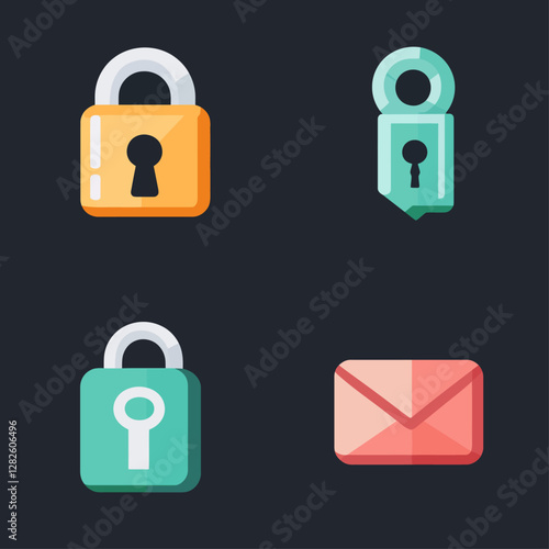 Graphic set of locks and an envelope representing security and privacy