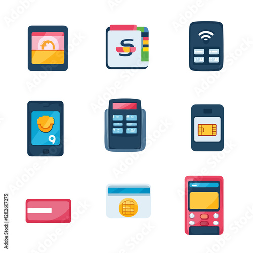 Financial Technologies Flat Icons Digital Payments Transactions Mobile