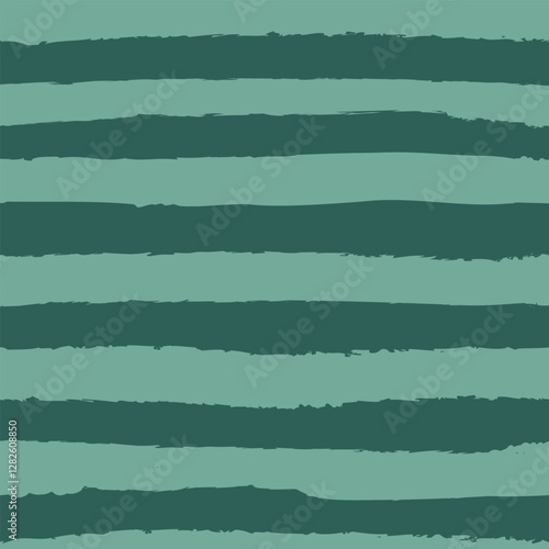 Horizontal stripe seamless repeat pattern in tonal teal greens. Grunge torn texture jagged vector cabana stripe for tropical mens designs, packaging, fabric, St Patricks, Christmas, spring, gardening.