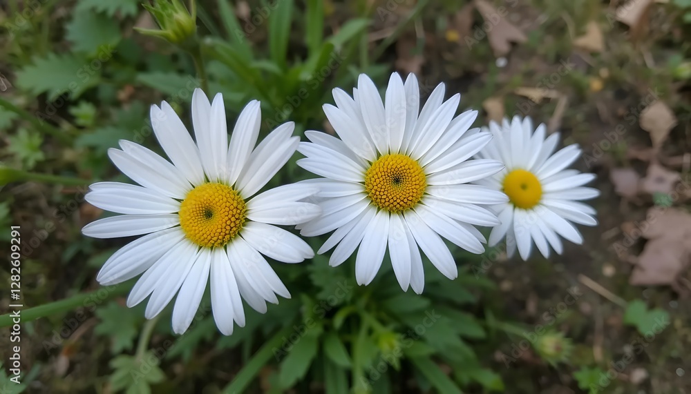 Close-up of White Daisy Flowers Blooming in a Natural Garden Setting Close-up of White Daisy Flowers Blooming in a Natural Garden Setting
