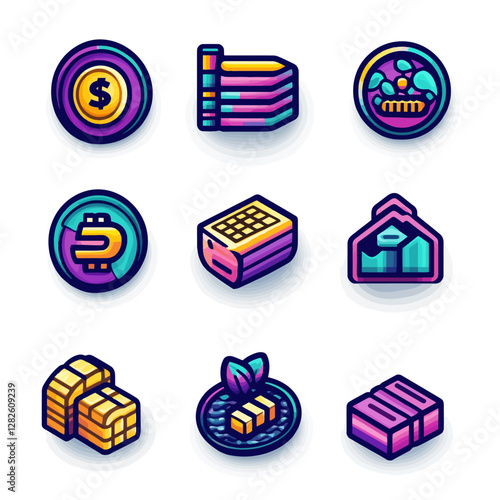 Crypto currency and bitcoin isometric vector illustration, finance concept