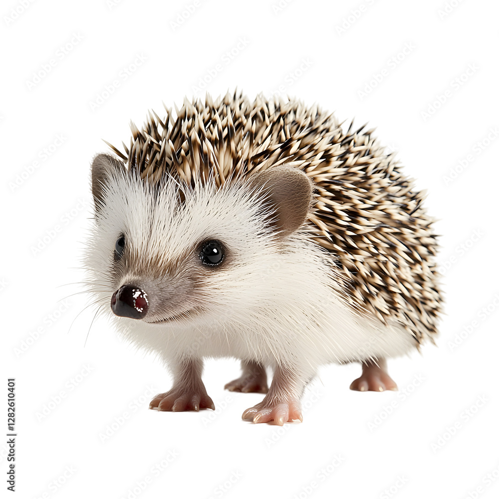 A cute hedgehog with tiny paws and bright eyes, standing on a white background. A cute hedgehog with tiny paws and bright eyes, standing on a white background.