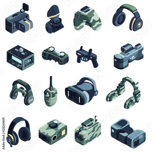 Isometric Gaming and Entertainment Gear on White for VR and Streaming