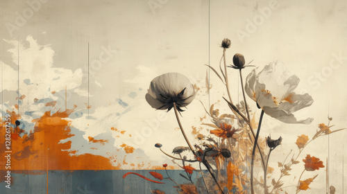 Soft Floral Abstract Artwork with Warm Color Palette and Texture