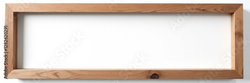 Aged horizontal wood picture frame, canvas removed Clean white backdrop , empty frame, vintage, display