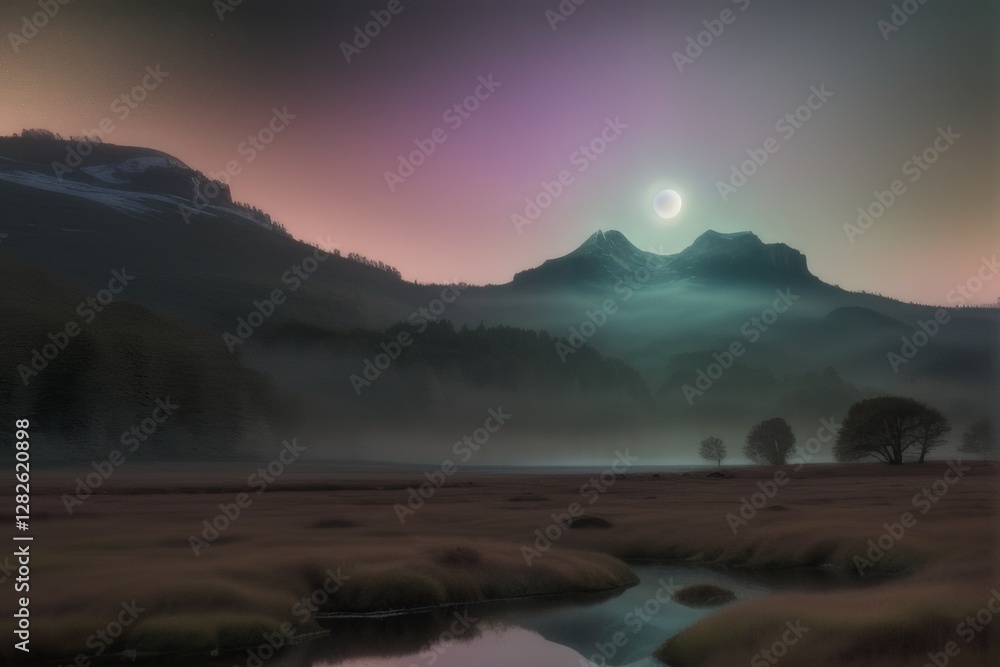 An Alien Landscape with Glowing Crystal Mountains An Alien Landscape with Glowing Crystal Mountains