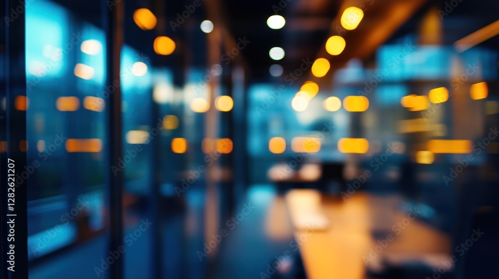 Blurred image of modern office interior with warm and cool lighting. Blurred image of modern office interior with warm and cool lighting.