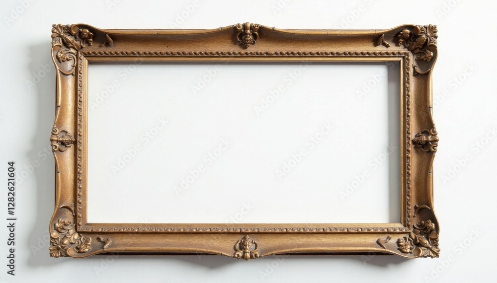 Antique wooden picture frame, distressed finish, white backdrop, photography, display Antique wooden picture frame, distressed finish, white backdrop, photography, display