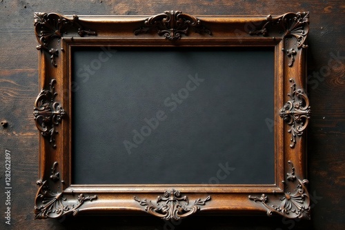 Aged, dark wood frame; fine carving details, slim design, detail, old, art background