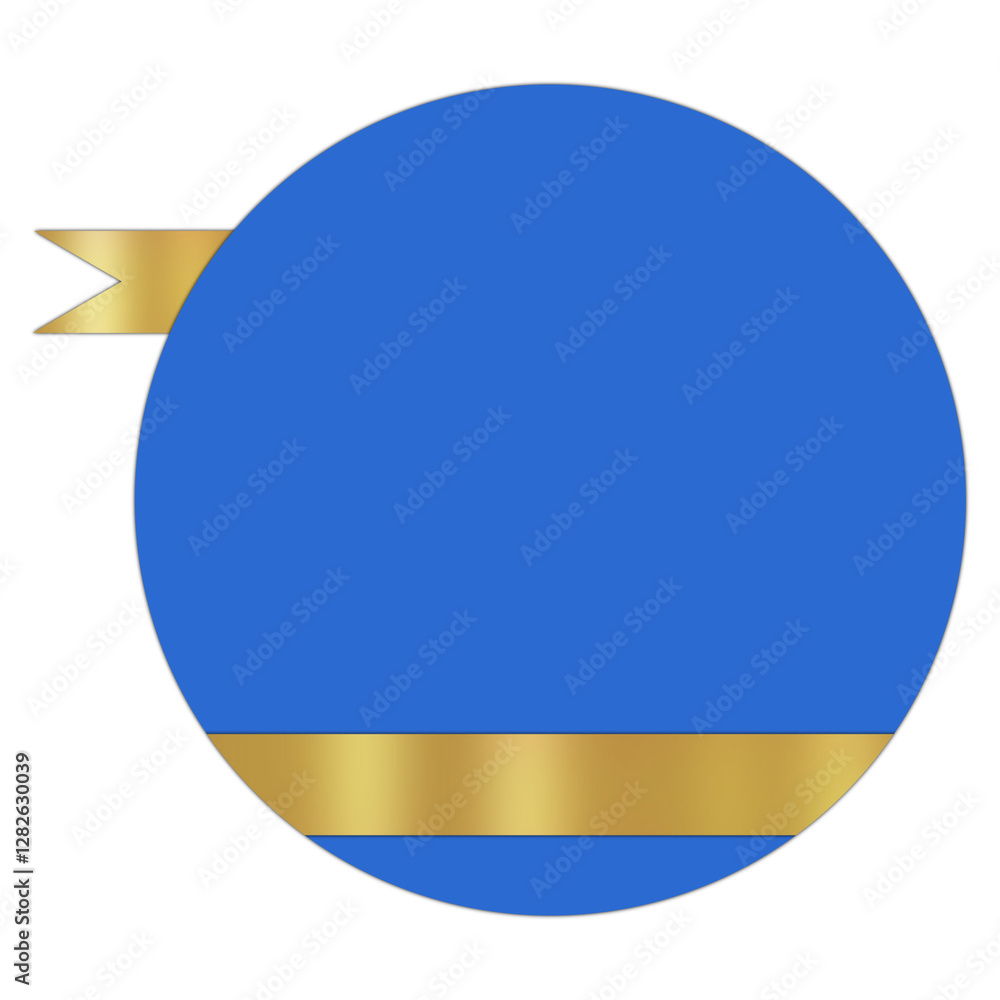 Obraz premium Blue Circular Text Frame with Gold Ribbon. Elegant Badge Design, Isolated on White