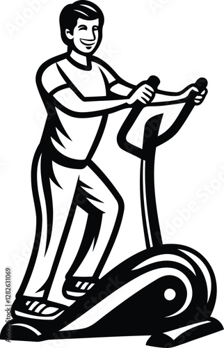 Person exercising on an elliptical machine modern vector icon, person exercising on an elliptical machine silhouette vector, person exercising on an elliptical machine line art vector illustration