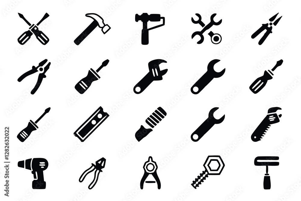Create a single, high-resolution icon depicting a comprehensive set of general repair tools, suitable for a website or app. Create a single, high-resolution icon depicting a comprehensive set of general repair tools, suitable for a website or app.