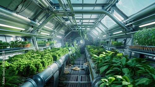 Futuristic Hydroponic Greenhouse Interior