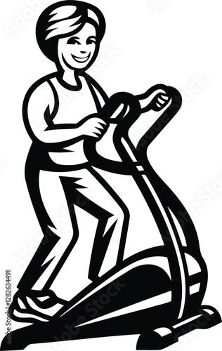Person exercising on an elliptical machine modern vector icon, person exercising on an elliptical machine silhouette vector, person exercising on an elliptical machine line art vector illustration