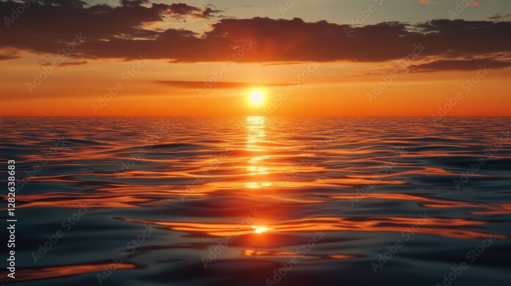 Sunset over the ocean creating a vibrant and colorful sky with waves gently crashing on the shore Sunset over the ocean creating a vibrant and colorful sky with waves gently crashing on the shore