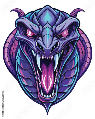 A hyperrealistic rendering of a cobra's head, neon-enhanced, with visible cybernetic implants, showcasing intricate biomechanical details.