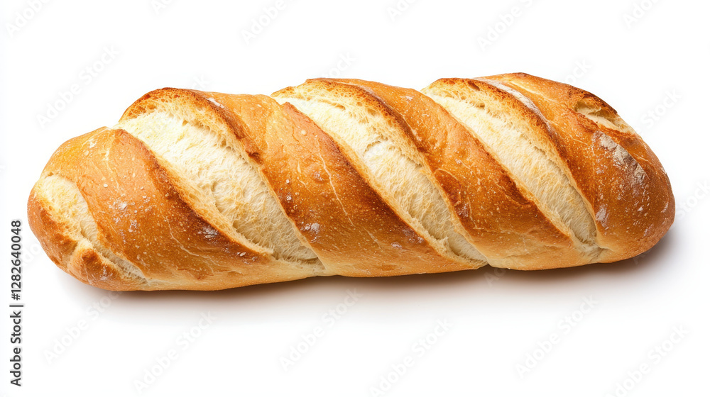 Freshly Baked Crispy Loaf of Artisan Bread on White Background Freshly Baked Crispy Loaf of Artisan Bread on White Background