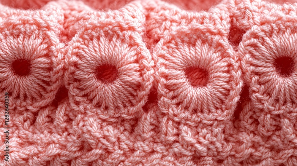 Detailed closeup of handmade pink crocheted craft texture Detailed closeup of handmade pink crocheted craft texture