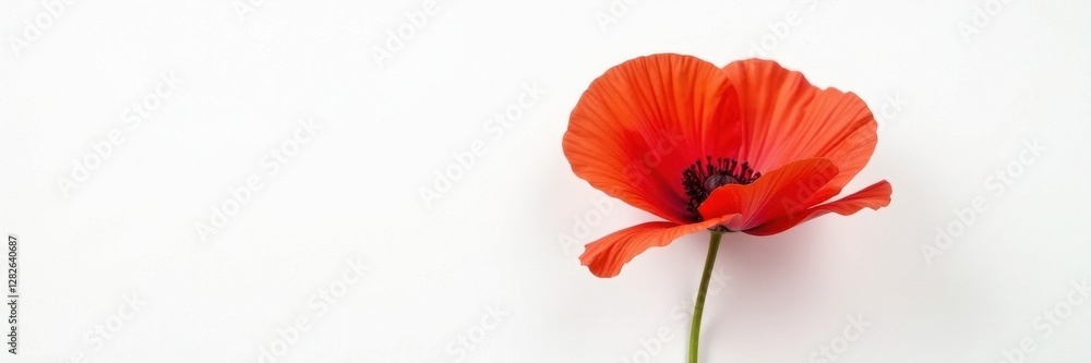 Single crimson poppy, lush texture, against pure white backdrop , crimson, red, texture Single crimson poppy, lush texture, against pure white backdrop , crimson, red, texture