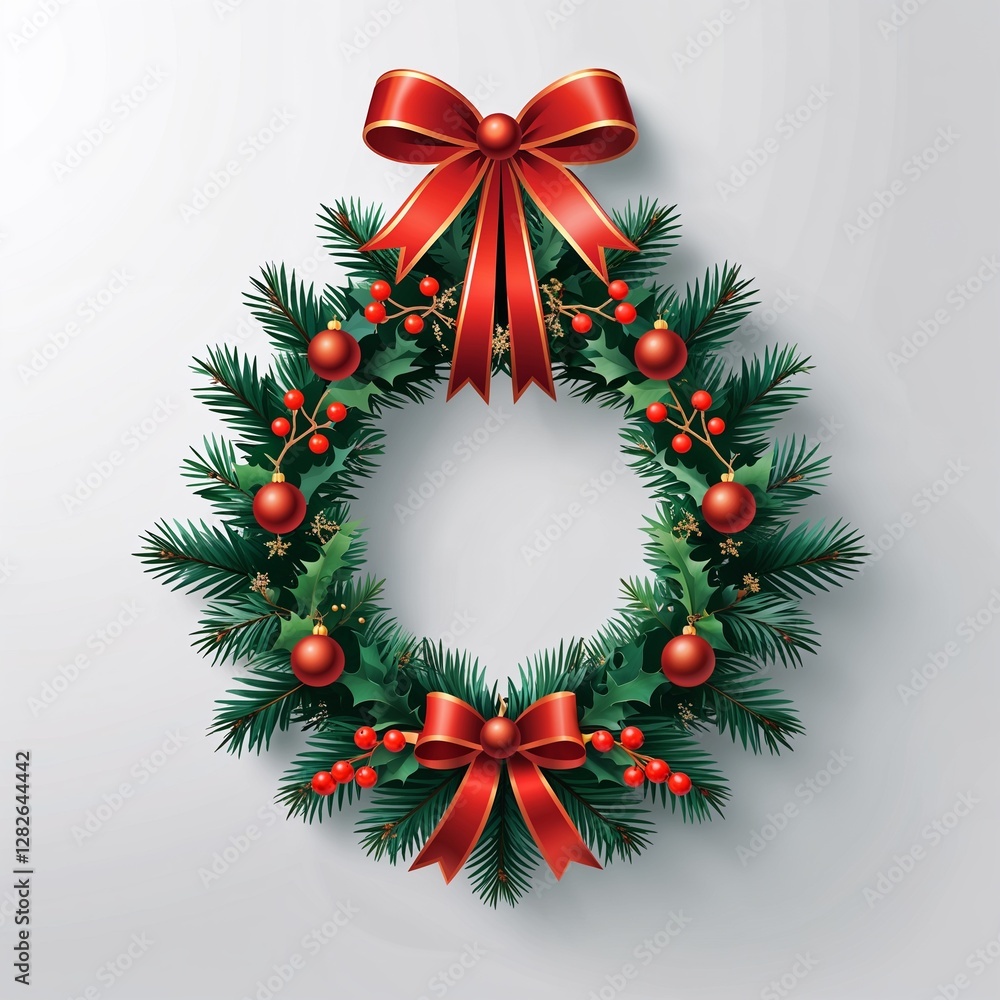 Christmas wreath icon on plain white background Christmas wreath icon on plain white background