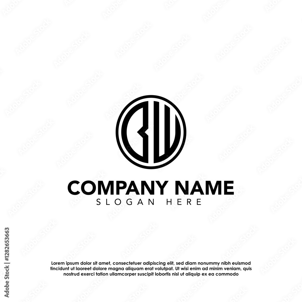 Black and White Modern B and W Monogram Logo Black and White Modern B and W Monogram Logo