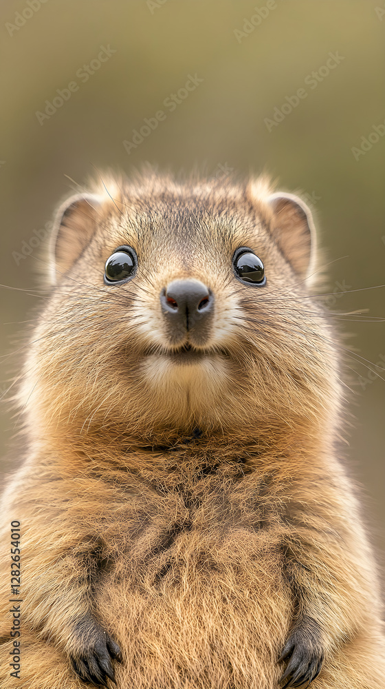 Fototapeta premium Endearing Portrait of a Smiling Quokka in its Natural Habitat with Soft Lighting