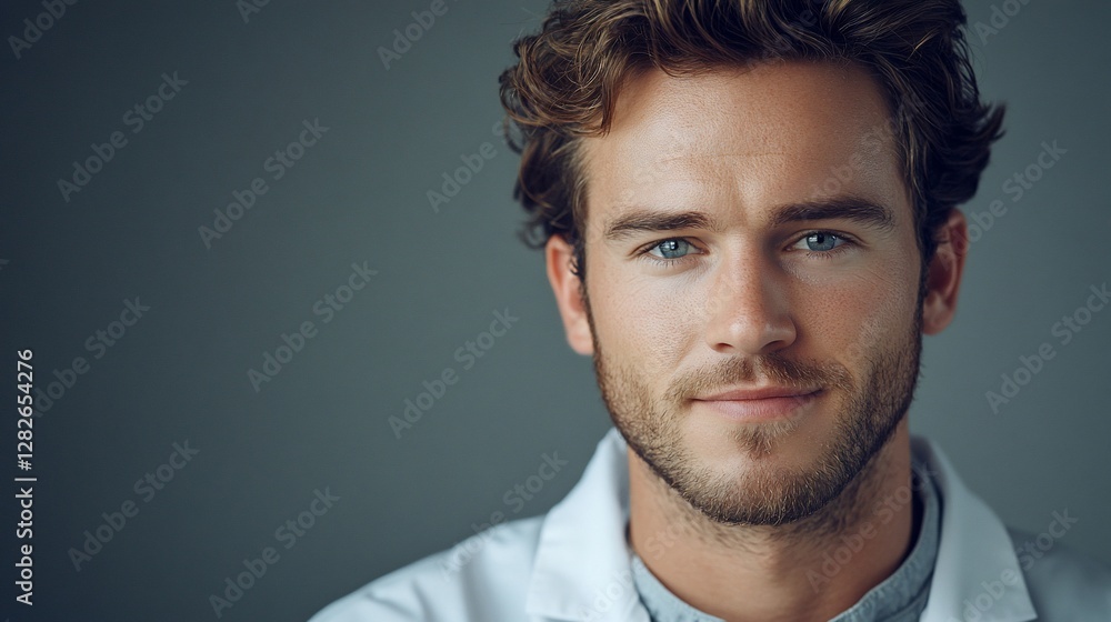 Portrait of a Young Man with Freckles and Curly Hair Portrait of a Young Man with Freckles and Curly Hair