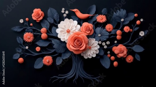 Wallpaper Mural Elegant 3D Floral Tree of Life  Dark Art  Roses  Crystals  Gems  Bird Torontodigital.ca