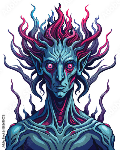 Render a surreal humanoid figure, lacking a mouth, possessing only vacant, hollow eyes.  Emphasize unsettling realism.