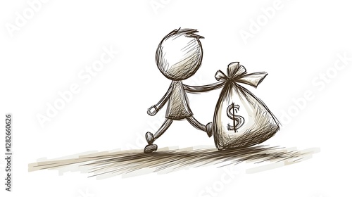 A Cartoon Figure Carries a Bag of Money Away From Something