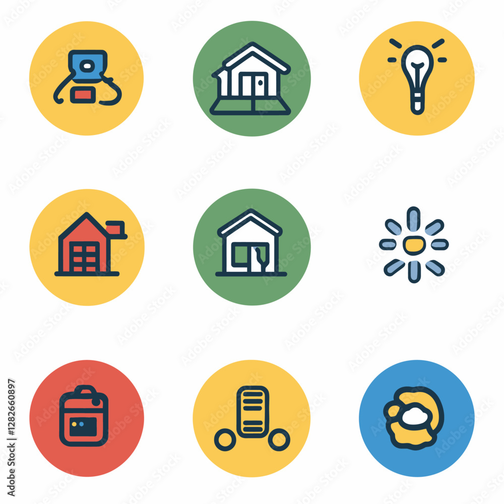 Smart home automation icons set vector illustration of modern houses Smart home automation icons set vector illustration of modern houses