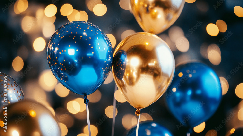 Gold and blue balloons in the party Gold and blue balloons in the party