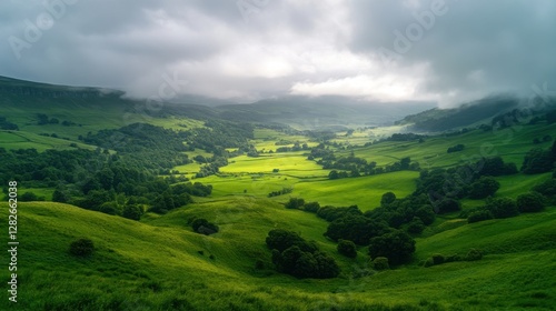 Scenic Valley View Through Misty Clouds photo