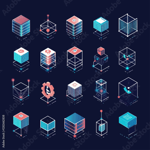 Abstract isometric data blocks represent digital network communication