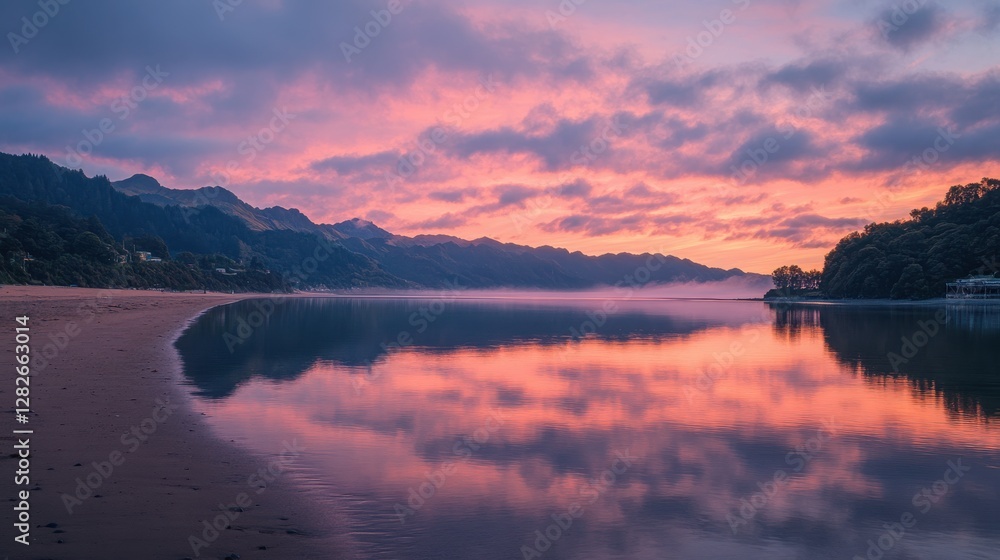 Fototapeta premium Serene Sunrise Reflections on Calm River