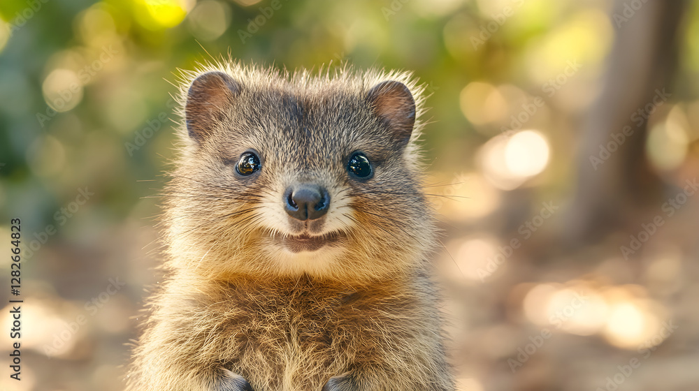Fototapeta premium Endearing Portrait of a Smiling Quokka in its Natural Habitat with Soft Lighting