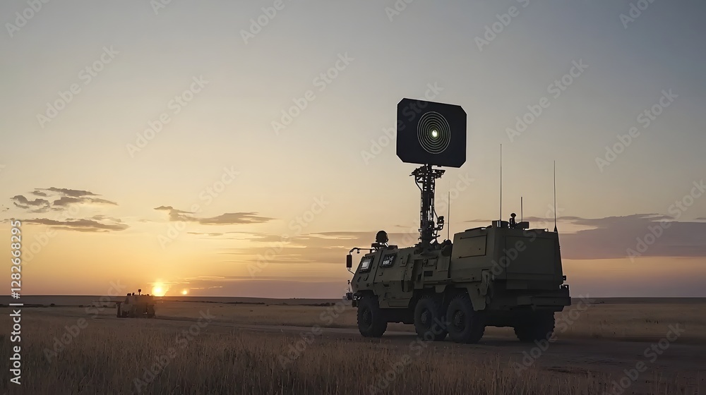custom made wallpaper toronto digitalA anti aircraft vehicle equipped with an advanced radar system scanning the sky at sunset over a vast open field  This high tech military equipment is designed for air defense and surveillance