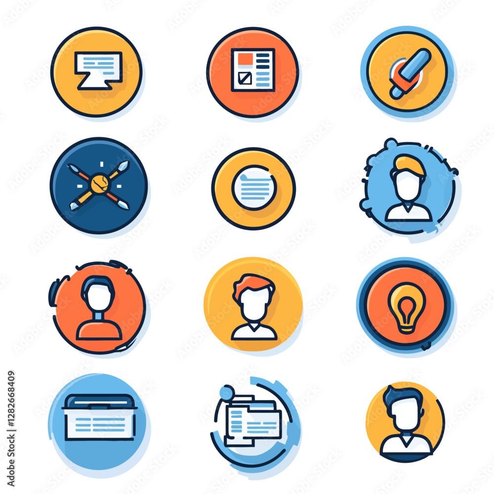 Collection of modern icons related to business and technology tasks Collection of modern icons related to business and technology tasks