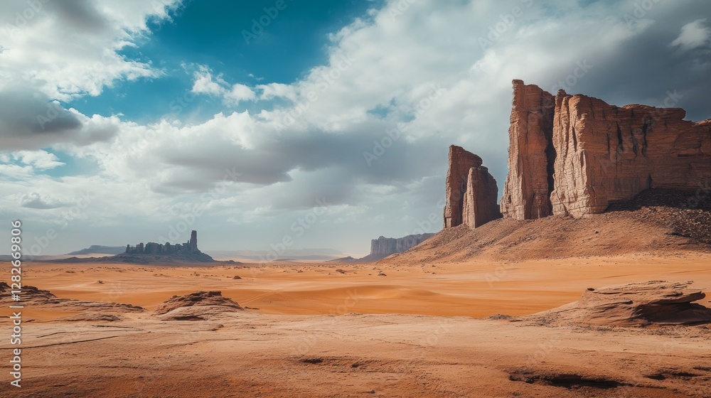 Outdoor photo of desert with saudi arabia skyline dramatic to use as a game background Outdoor photo of desert with saudi arabia skyline dramatic to use as a game background