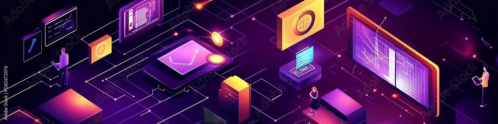 Naklejka premium Digital Network Data Visualization System Processing Information