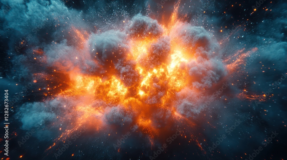 Fiery cosmic explosion, space, VFX, energy, impact Fiery cosmic explosion, space, VFX, energy, impact