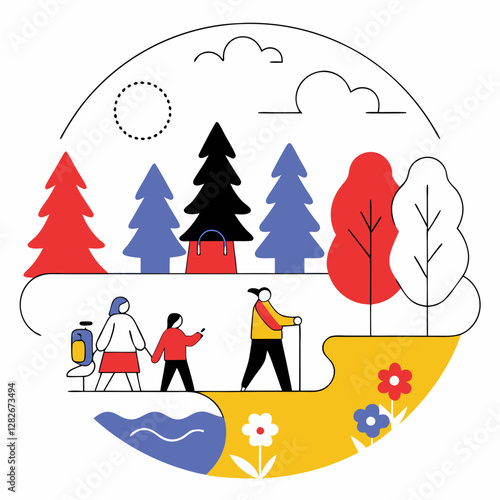 Winter mountain landscape with ski resort and boat, a vector illustration of fun winter sport