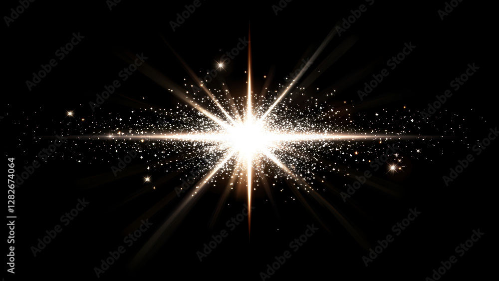 Glowing Star with Sparkling Light on Dark Background Glowing Star with Sparkling Light on Dark Background