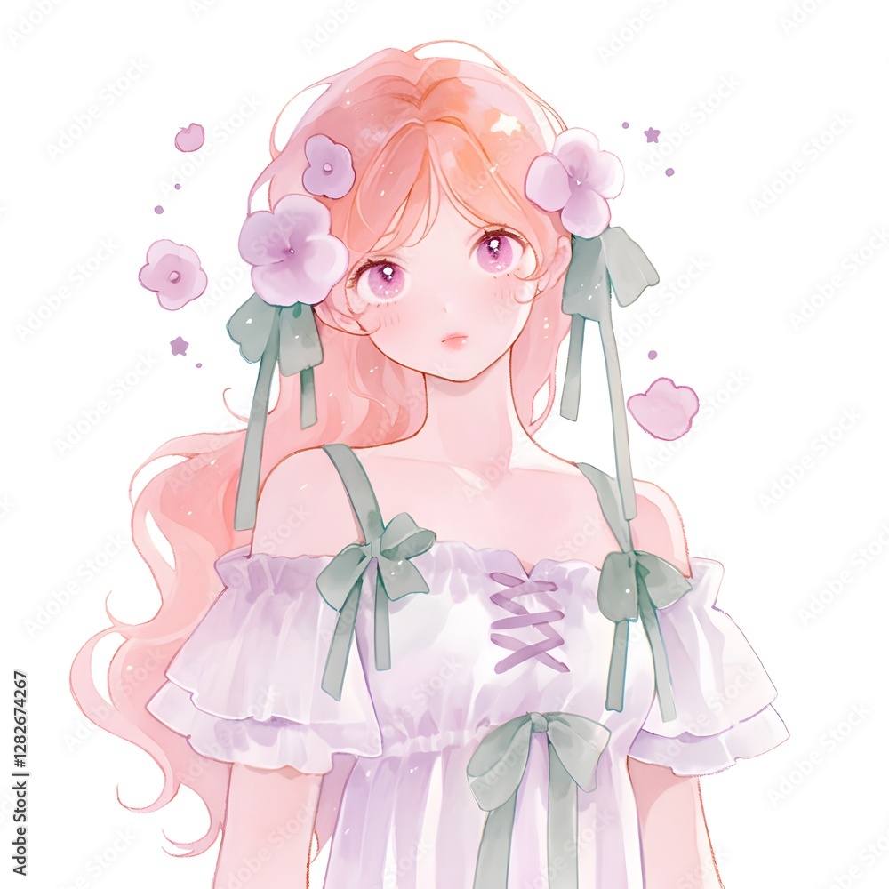 beautiful anime woman watercolor illustration, generation AI beautiful anime woman watercolor illustration, generation AI