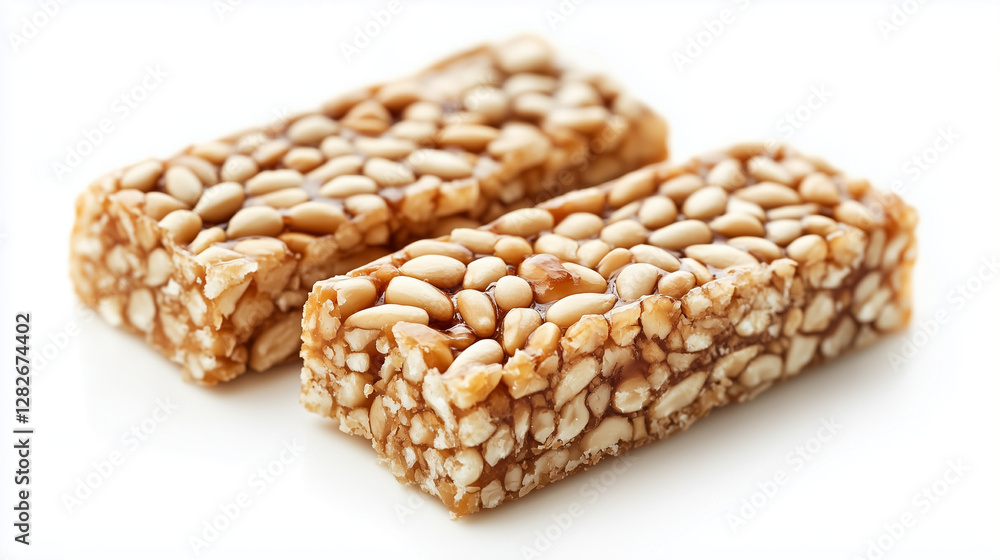 Sesame seed and peanut bar isolated on a white background Sesame seed and peanut bar isolated on a white background