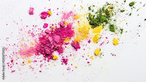 Holi Colorful Powder Burst on White Background, Holi