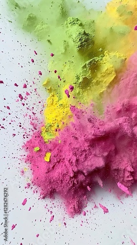Holi Colorful Powder Burst on White Background, Holi